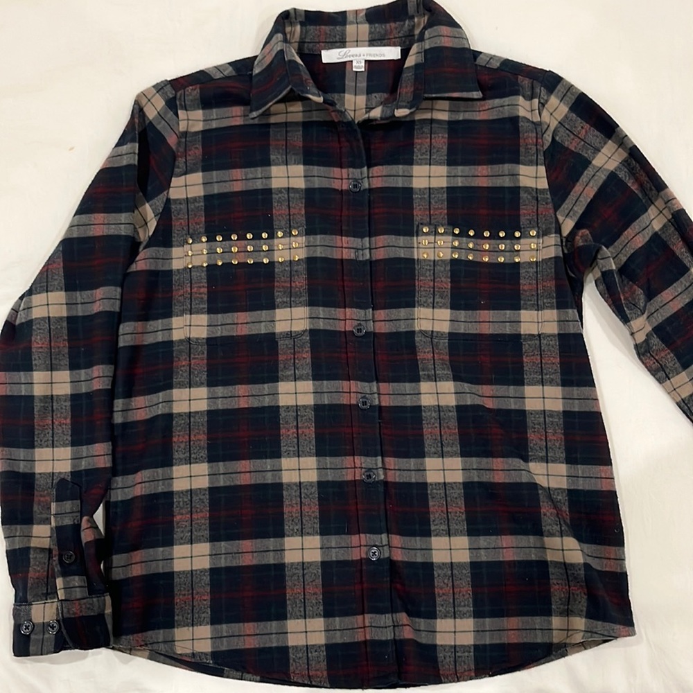 Lovers and Friends embellished plaid flannel, size xs.